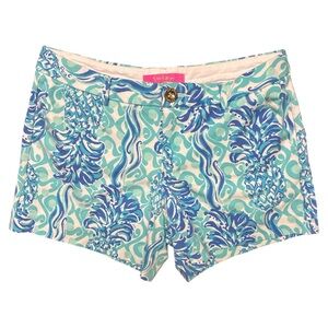 Lilly Pulitzer Women's Shorts, Blue Pattern, button, Size 2